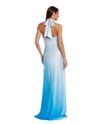 Women's Charmeuse Tie Halter Neck Ombre Gown