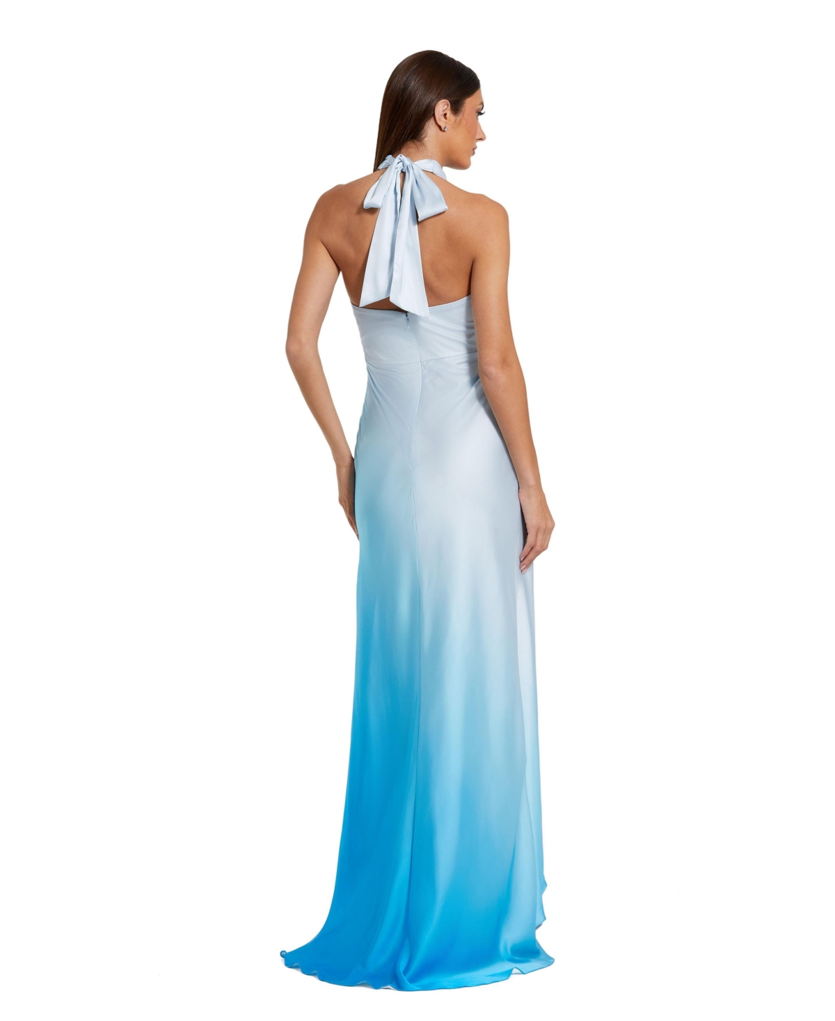 Mac Duggal Women's Charmeuse Tie Halter Neck Ombre Gown