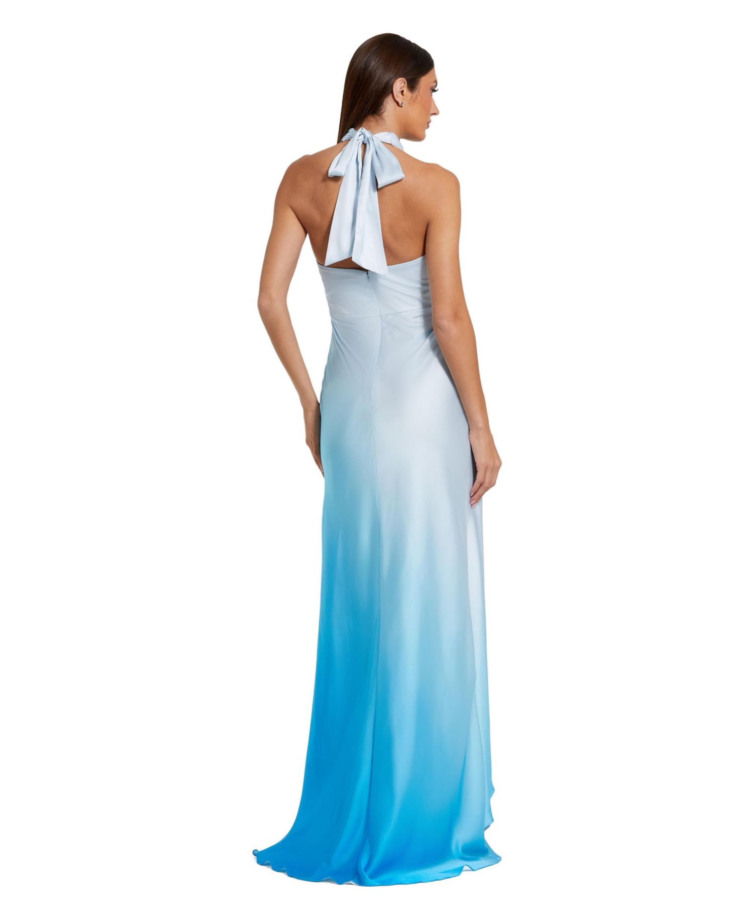Women's Charmeuse Tie Halter Neck Ombre Gown