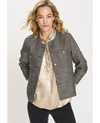 Women's Collarless Sparkle Jacket with Gold Buttons