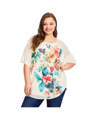 Women's Plus Size Mixed Media Floral Print Top