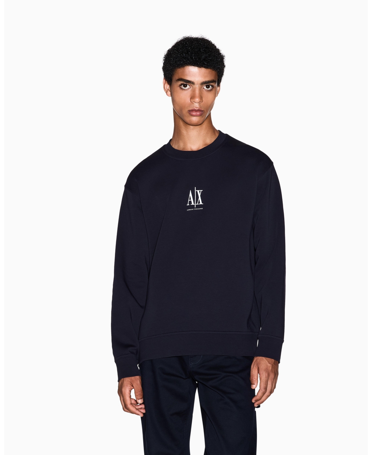A|X Armani Exchange Men's Icon Logo Fleece Crew Neck Sweatshirt