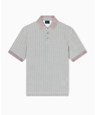 Men's Short Sleeve Pique Allover Logo Print Polo Shirt