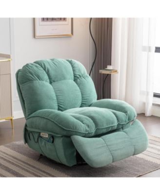 Oversized Swivel Power Recliner Chair, Modern Massage Rocker Recliner Chairs with Heated, USB-C Ports and Side Pocket