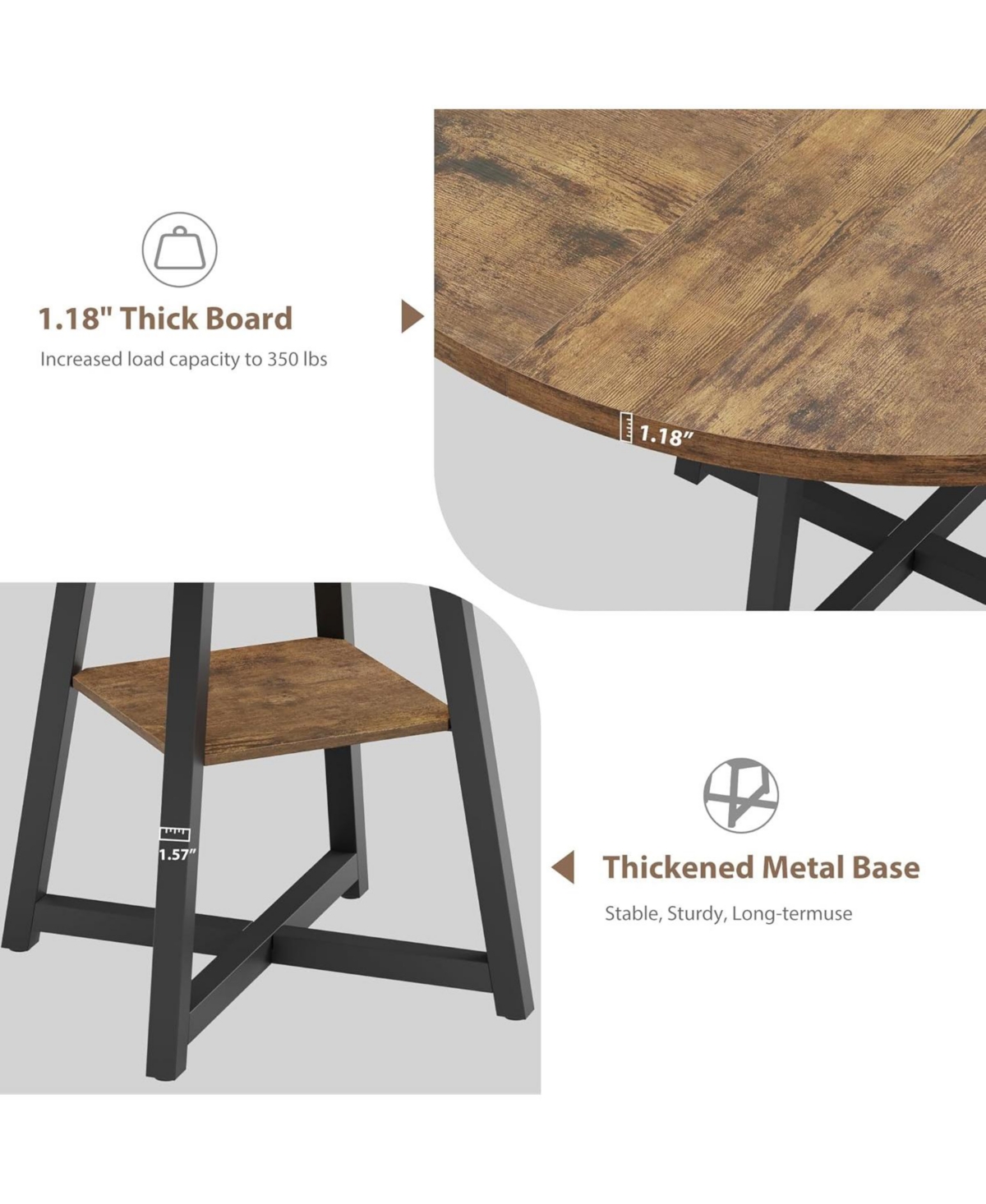 gaomon Kitchen Table Industrial Round Dining Table 47 Inch Kitchen Table Set for 4 to 6 Dinner Table