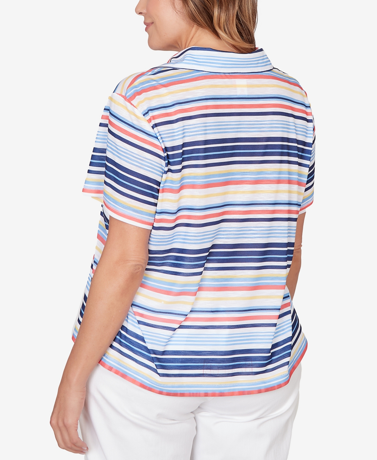 Hearts Of Palm Plus Printed Short Sleeve Polo Blouson Top