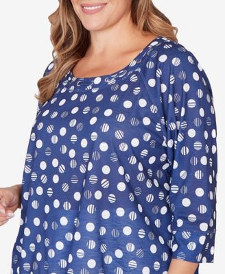 Plus Size Printed Grommet Neck Blouson Top