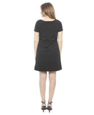 Women's Solid Short-Sleeve Round Neck Mini Shift Dress