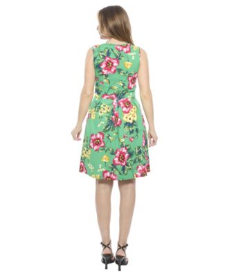 Women's Floral Sleeveless Pleated Pocket Skater Dress