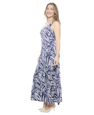 Women's Abstract Sleeveless Scoop Neck A-Line Pocket Maxi Dress
