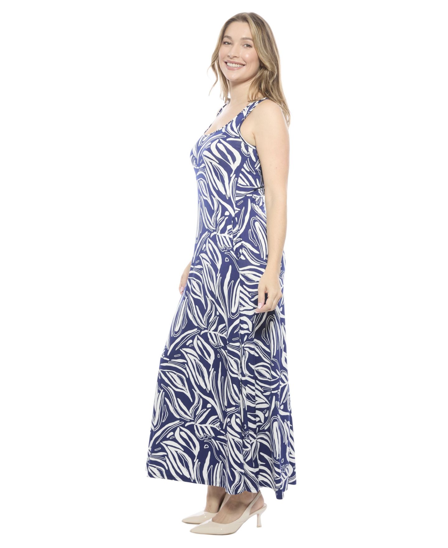 Женское платье 24seven Comfort Apparel Abstract Sleeveless Scoop Neck A-Line Pocket Maxi, цвет: С принтом — фото 2