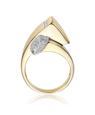 Modern 14k Gold Plated CZ Open Cuff Scroll Statement Ring