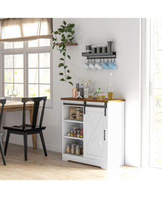 Farmhouse Bar with Storage Sliding Barn Door,