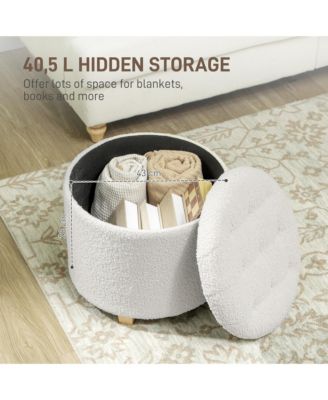 18" Round Ottoman with Storage, Footstool with Lid, Wood Legs,