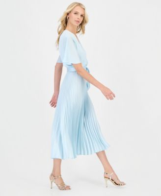 Women's Pleated Flutter-Sleeve Dress