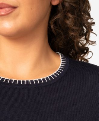 Plus Size Whip Stitch Elbow-Sleeve Knit Sweater