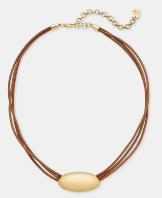 Gold-Tone Leather Pendant Necklace