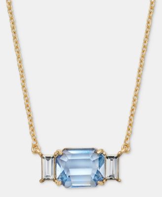 Gold-Tone Boxed Blue Stone Pendant Necklace