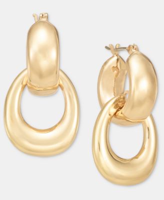 Gold-Tone Puffy Hoop Drop Earrings