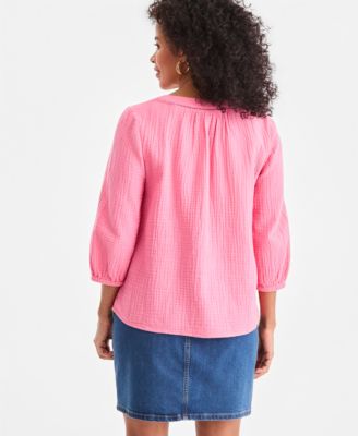 Women's Cotton Gauze V-Neck Blouse