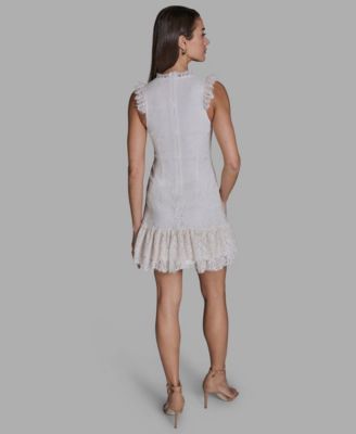 Women's Floral Lace Ruffle Hem Shift Dress