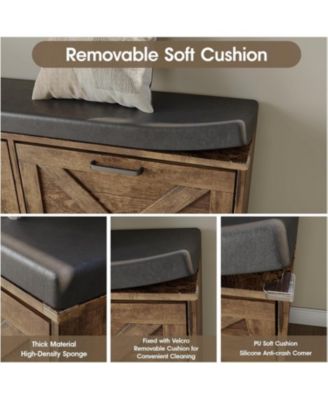 Shoe Storage Cabinet with Shoe Bench, Framhouse Shoe Cabinet with 4 Flip Drawers & Padded Seat Cushion