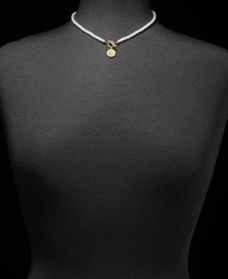 Gold-Tone Glass Pearl Coin Pendant Necklace