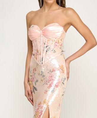 Juniors' Floral Sequin Gown