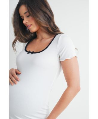 Maternity Women  s Printed Flutter Cap Sleeve V-Neck Top