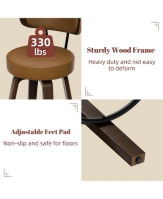 26 inches Swivel Bar Stools Set of 2, Counter Height Bar Stools with Faux Leather Upholstered Pad Wood Back for Kitchen Island, Cafe