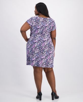 Plus Size Printed Pintuck Short-Sleeve Dress