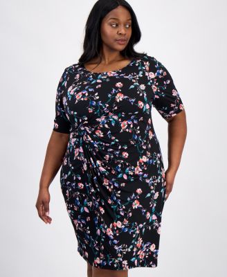 Plus Size Floral-Print Faux-Wrap Dress