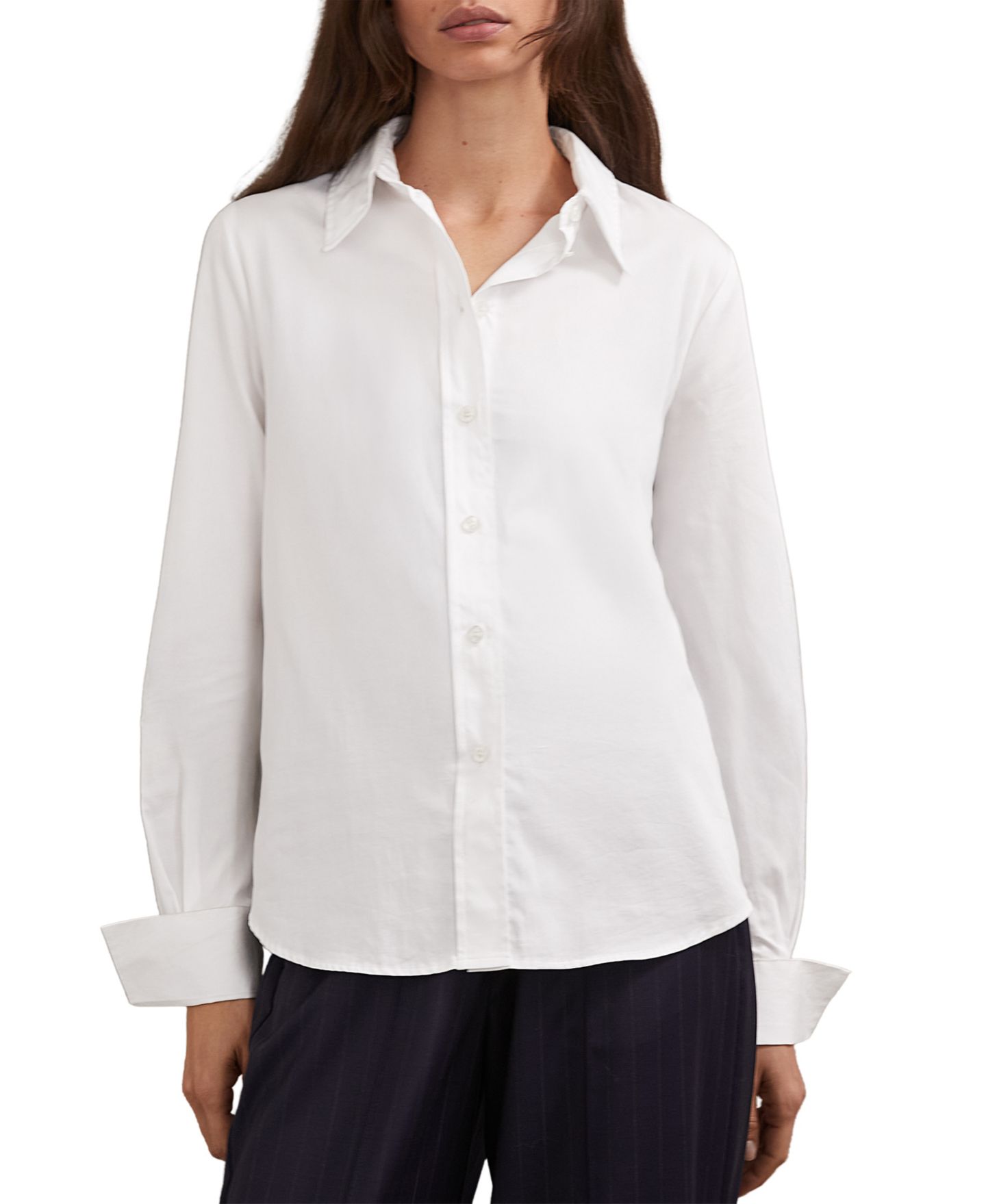 Женская рубашка REISS Lottie Cotton-Sateen Folded-Cuff, цвет: Слоновая кость — фото 1