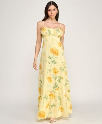 Juniors' Sleeveless Bungee Back Asymmetrical Maxi Dress