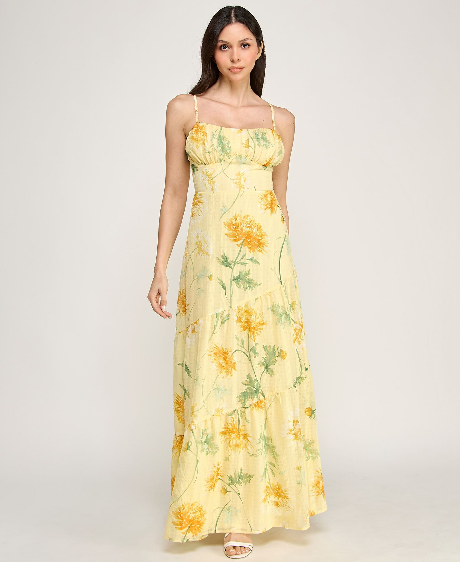 Trixxi Juniors' Sleeveless Bungee Back Asymmetrical Maxi Dress (Yellow)