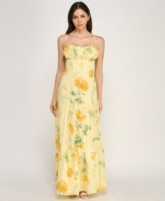 Juniors' Sleeveless Bungee Back Asymmetrical Maxi Dress