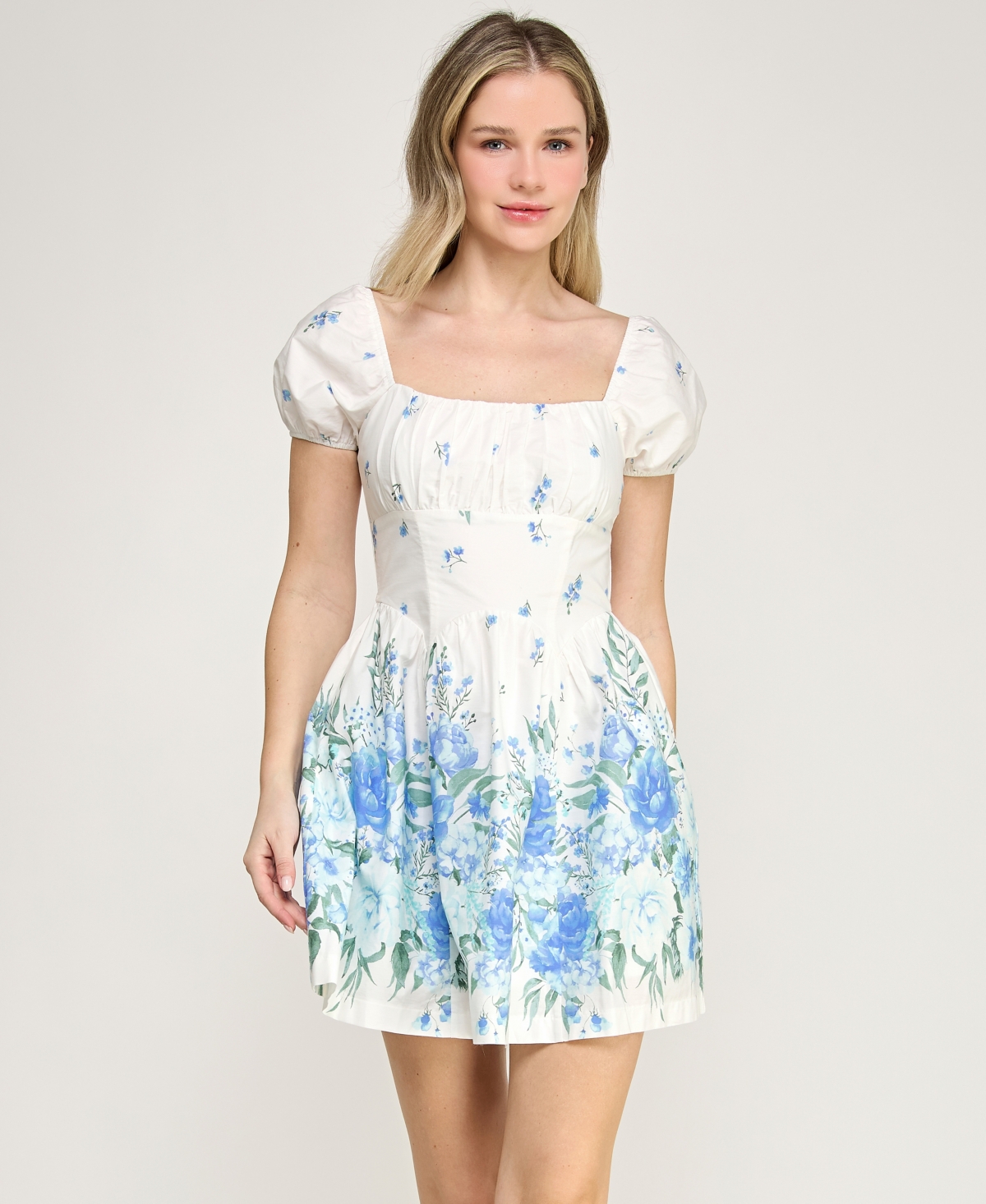 Trixxi Juniors' Short Puff-Sleeve Dress