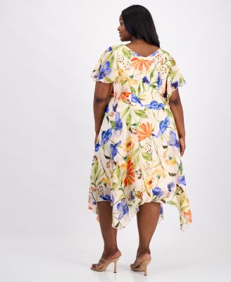 Plus Size Printed Cowl-Neck Flutter-Sleeve Dress