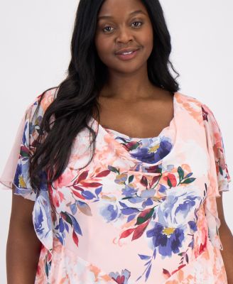 Plus Size Flutter-Sleeve Handkerchief-Hem Midi Dress