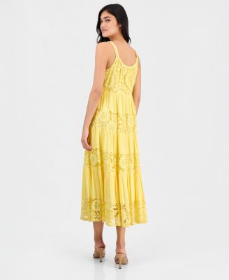 Petite Lace-Trim Sleeveless Tiered Midi Dress