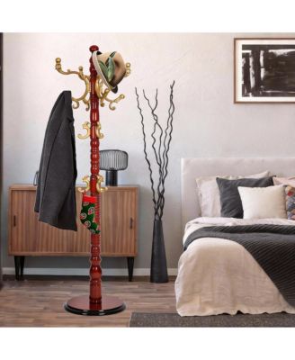 Wooden Coat Rack with Tree Design, 14 Hooks, Sturdy Base, Vintage Style