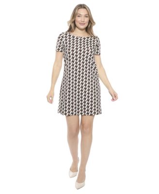 Women's Geometric Short-Sleeve Round Neck Mini Shift Dress