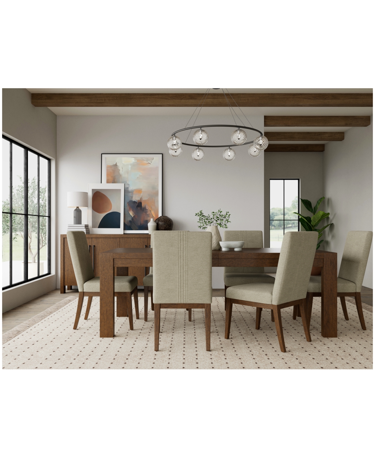Davie Rectangular 7pc Dining Set (Table & 6 Upholstered Side Chairs)