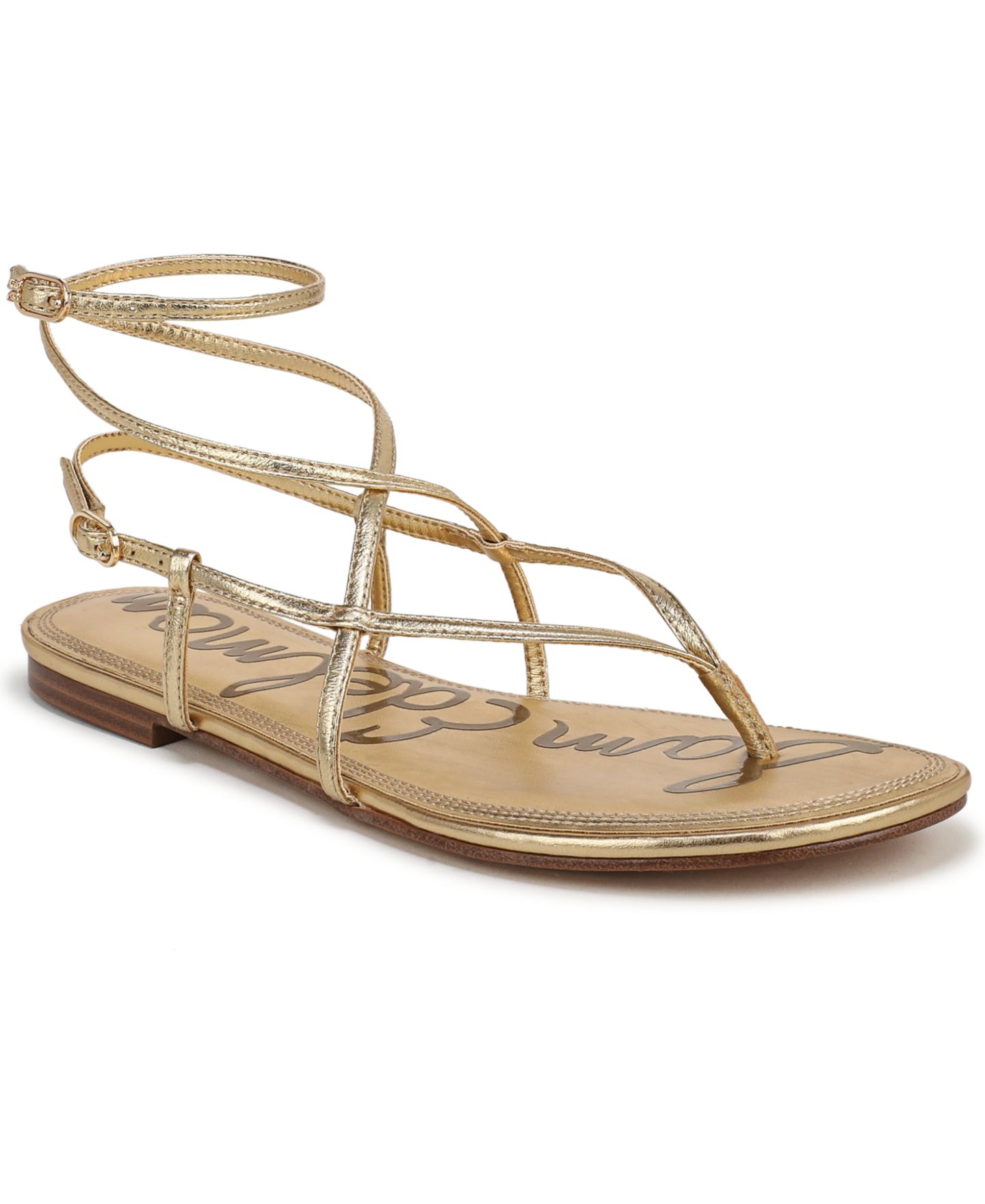 Женские сандалии Sam Edelman Clarra Strappy Flat, цвет: Янтарный золотой кожаный — фото 1