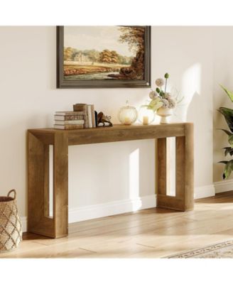 63-Inch Long Console Table, Farmhouse Wooden Sofa Table Behind Couch, Rectangular Entryway Table, Brown