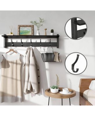 Vintage Brown Wall Coat Rack with Shelf & Hooks