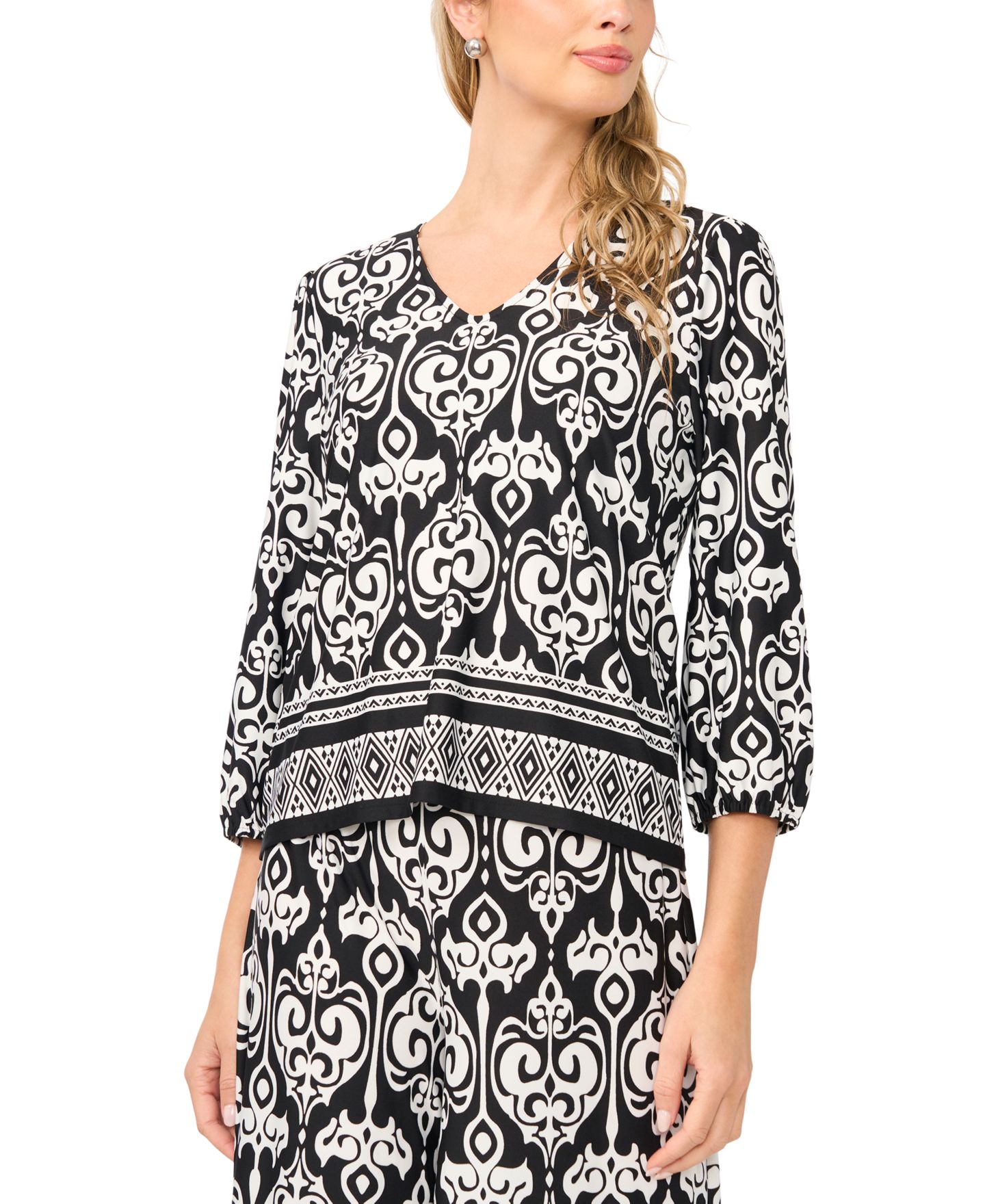 Женский топ Sam & Jess V-Neck Printed Top, цвет: Насыщенный чёрный — фото 2