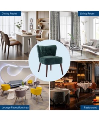 Mid-Century Modern Tufted Fabric Accent Chair, Armless Lounge Chair with Solid Wood Legs for Living Room