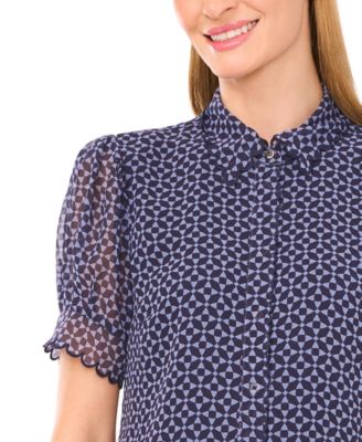 Women's Scallop-Edge Geo-Print Blouse