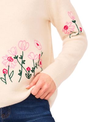 Women's Floral Embroidery Detail Crewneck Sweater